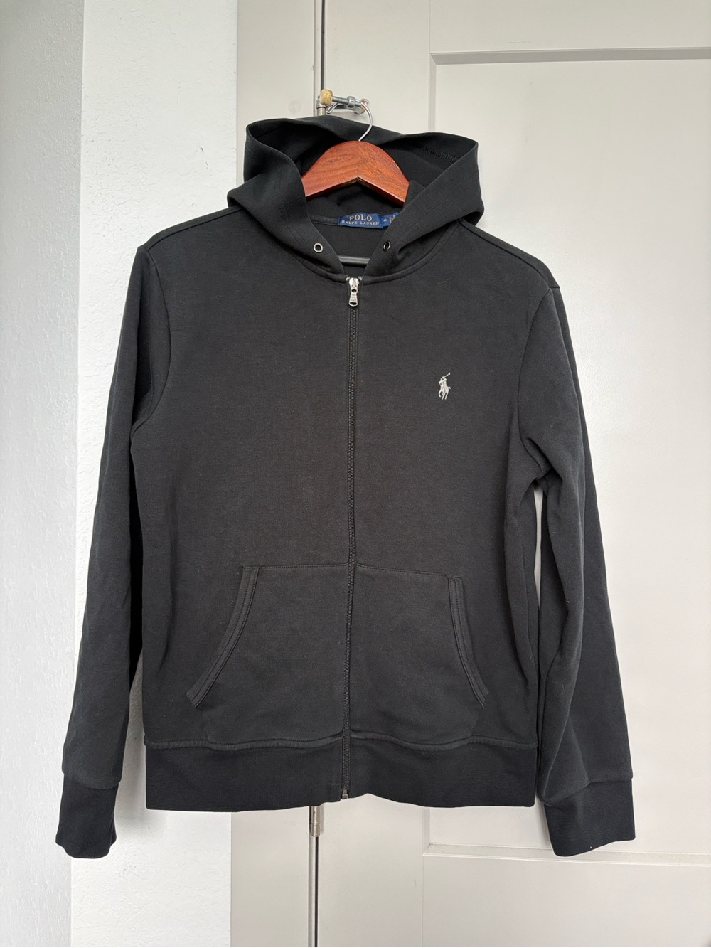 POLO RALPH LAUREN DOUBLE KNIT BLACK FULL ZIP HOODIE MENS MEDIUM